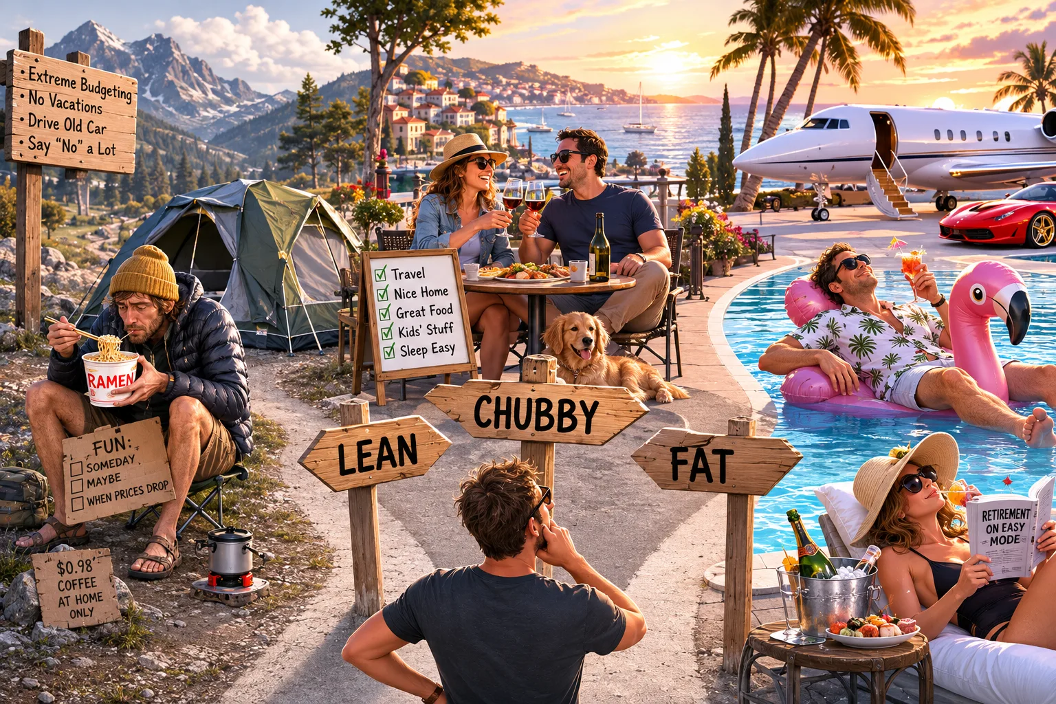 Chubby FIRE vs Fat FIRE vs Lean FIRE. What Each Means, and Why the Gap Is 20 Years